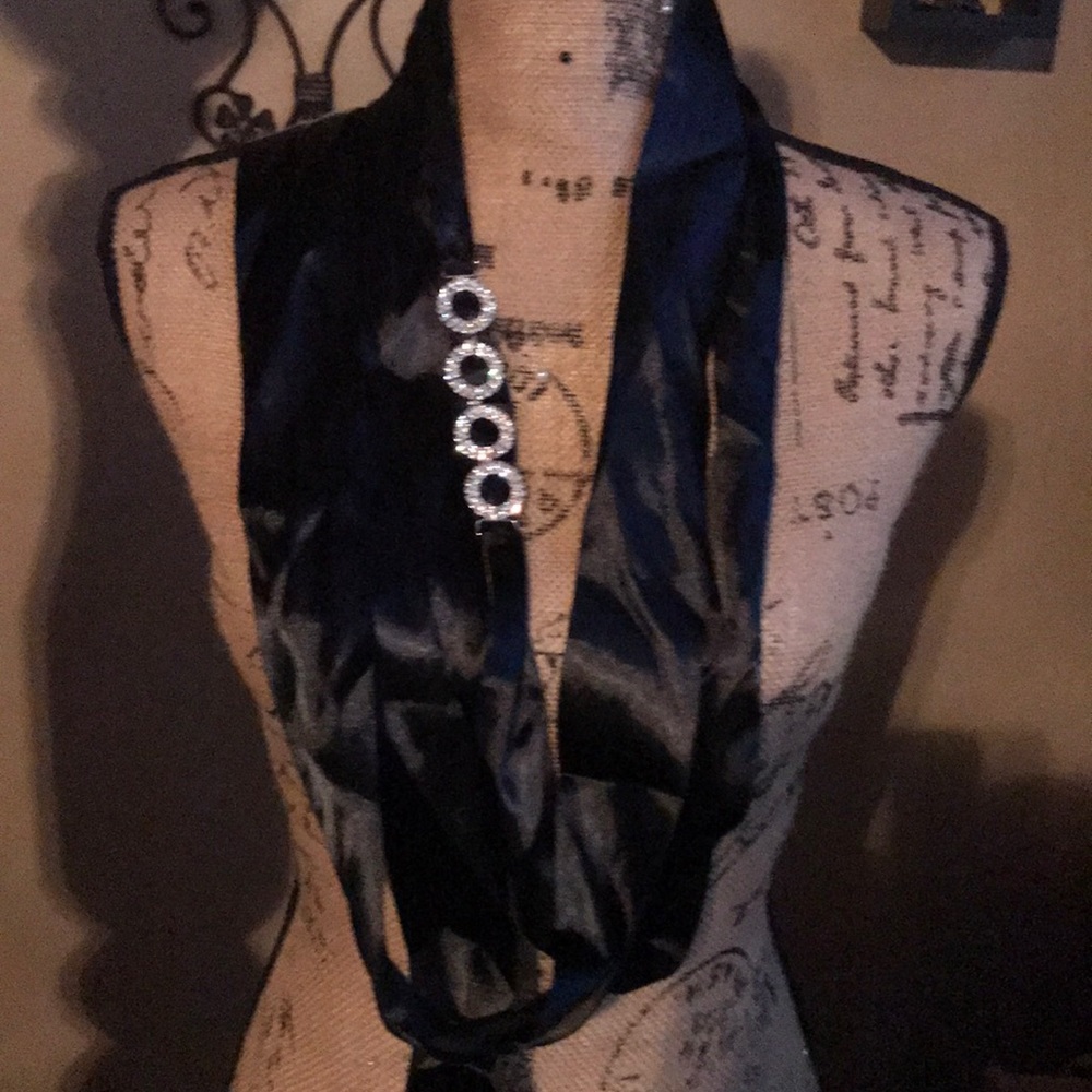 New Black Ribbon Sash Rhinestone Belt. - Picture 9 of 13